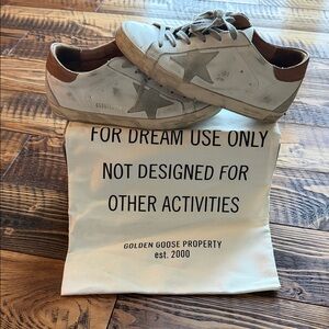 Golden Goose White and Brown Athletic Shoes